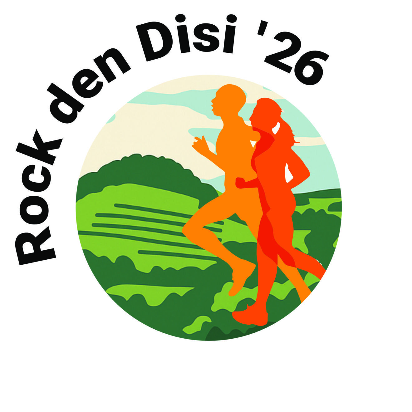 Logo „Rock den Disi '26“ – zwei Läufer-Silhouetten vor Hügellandschaft